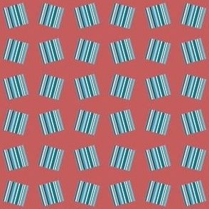 Blue Messy Quilt - Striped Squares - Deep Teal, Bright Teal, Light Smoke Blue, White, Black, Hazel Wood, Marsala - 034f5d, cfe6f4, 0dabd0, d0c38f, c55d5c