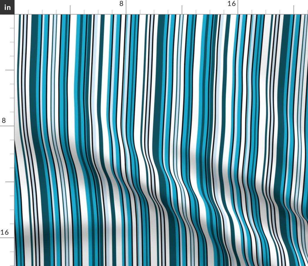 Blue Messy Quilt - Stripes - Deep Teal, Bright Teal, Light Smoke Blue, White, Black,  034f5d, cfe6f4, 0dabd0