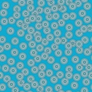 Blue Messy Quilt - Repeating Flowers - Hazel Wood, Deep Teal, Bright Teal, Light Smoke Blue - 034f5d, cfe6f4, d0c38f, 0dabd0