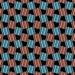Blue Messy Quilt - Striped Squares and Boxes - Deep Teal, Bright Teal, Light Smoke Blue, White, Black, Hazel Wood, Marsala - 034f5d, cfe6f4, 0dabd0, d0c38f, c55d5c
