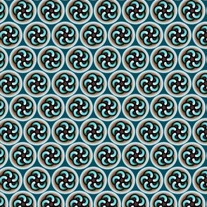 Blue Messy Quilt -Spiral Flowers -  Bright Teal, Deep Teal, Light Smoke Blue, White - 0dabd0, cfe6f4, 034f5d