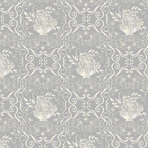 Luxury Victorian style, sılver swırl pattern, grey background.
