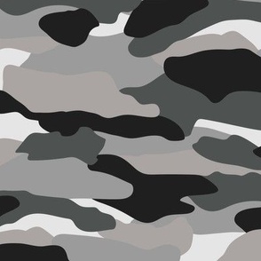 Black, Grey and White Monochrome Modern Abstract Camouflage 12in 