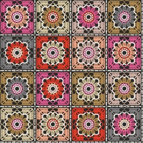 granny square flowers red pink neurals