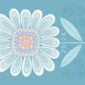 Retro sparkling sunflower retro teal 2024 tea towel wall hanging