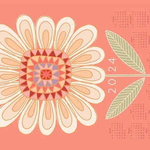 Retro sparkling sunflower light coral 2024 tea towel wall hanging