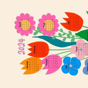 2024 Calendar with bold colorful flowers - Let's make it a beautiful year - Tea Towel / Wall Hanging