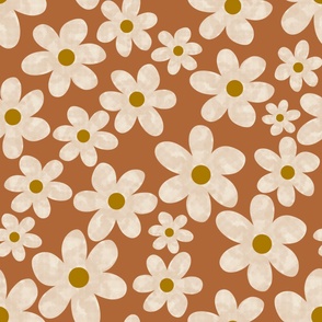 Boho floral wallpaper, Boho retro daisies, Retro flowers wallpaper