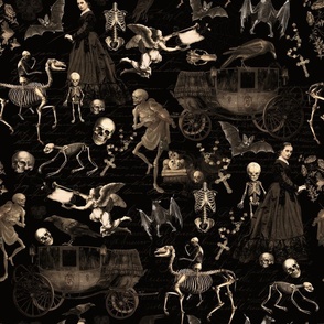  Victorian Nightmare, Edwardian bewitched woman, halloween aesthetic goth wallpaper skeletons, skulls, night black