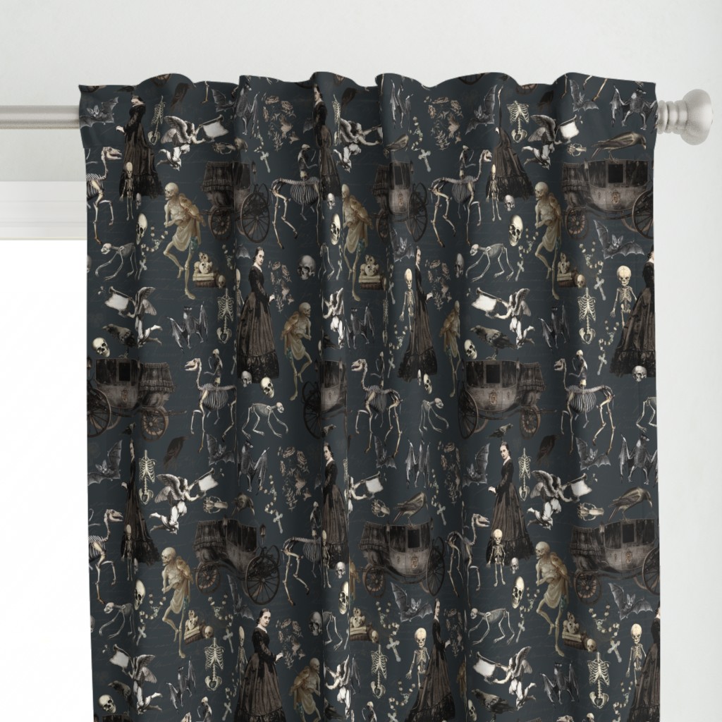  Victorian  Girly Gothic Nightmare, Edwardian bewitched woman, halloween aesthetic skeletons halloween aesthetic dramatic goth wallpaper, skulls, dark grey