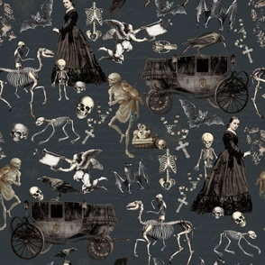  Victorian Nightmare, Edwardian bewitched woman, halloween aesthetic skeletons halloween aesthetic goth wallpaper, skulls, dark grey