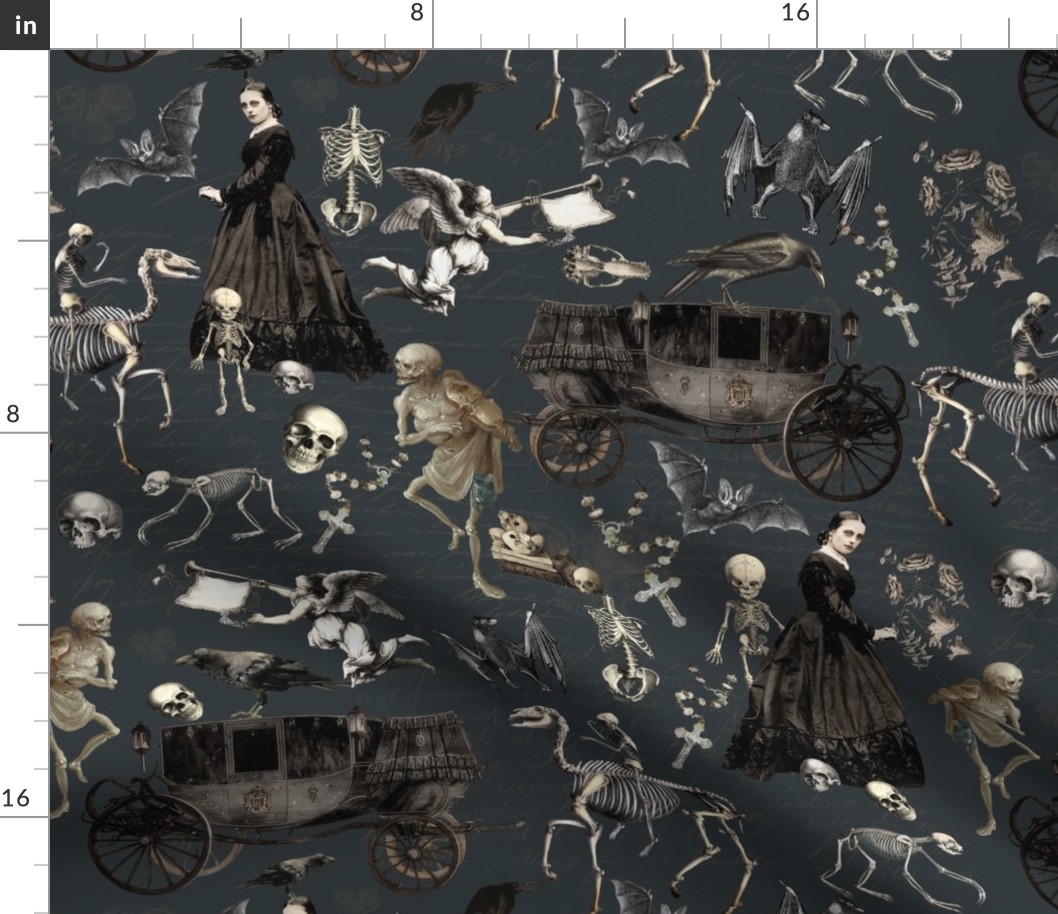  Victorian Nightmare, Edwardian bewitched woman, halloween aesthetic skeletons halloween aesthetic goth wallpaper, skulls, dark grey