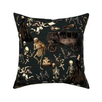  Victorian Nightmare, Edwardian bewitched woman, halloween aesthetic skeletons halloween aesthetic goth wallpaper, skulls, dark green