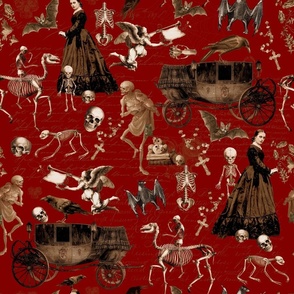  Victorian Nightmare, Edwardian bewitched woman, halloween  skeletons halloween aesthetic goth wallpaper skulls, - dark red 