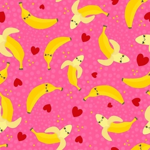 Large Scale Kawaii Happy Face Bananas on Pink