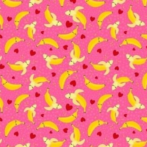 Small Scale Kawaii Happy Face Bananas on Pink