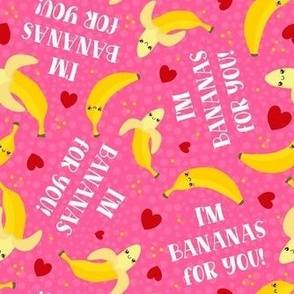 Medium Scale I'm Bananas For You Kawaii Face Funny Fruits on Pink