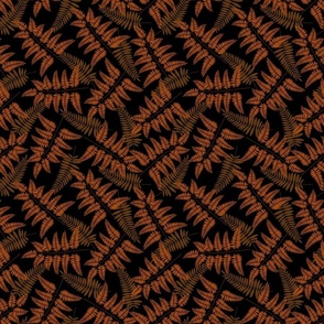 Brown leaves, autumn pattern, black background.