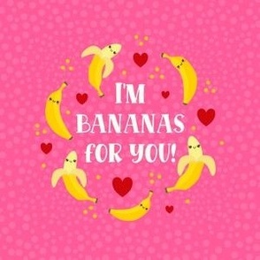 4" Circle Panel I'm Bananas For You Kawaii Face Funny Fruits on Pink for Quilt Square Embroidery Hoop or Potholder