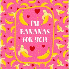 14x18 Panel I'm Bananas For You Kawaii Face Funny Fruits on Pink for DIY Garden Flag Lovey or Small Wall Hanging