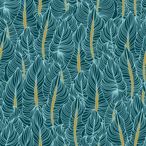 Breezy Tropical Palm Leaves Blue and Gold