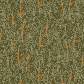 Breezy Tropical Palm Leaves Olive Green and Mustard