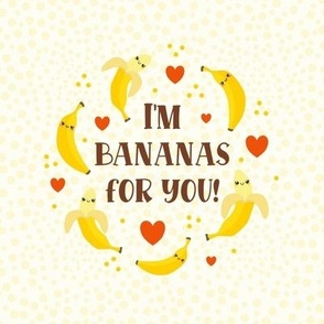  6" Circle Panel I'm Bananas For You Kawaii Face Funny Fruits on Pink for Quilt Square Embroidery Hoop or Potholder