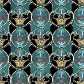 Teal, Gold, and Black Embossed Royal Shields