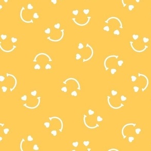 Smiley googly eyes love faces - Nineties retro vibe groovy valentine smileys and hearts winter design white yellow