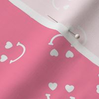 Smiley googly eyes love faces - Nineties retro vibe groovy valentine smileys and hearts design white on pink