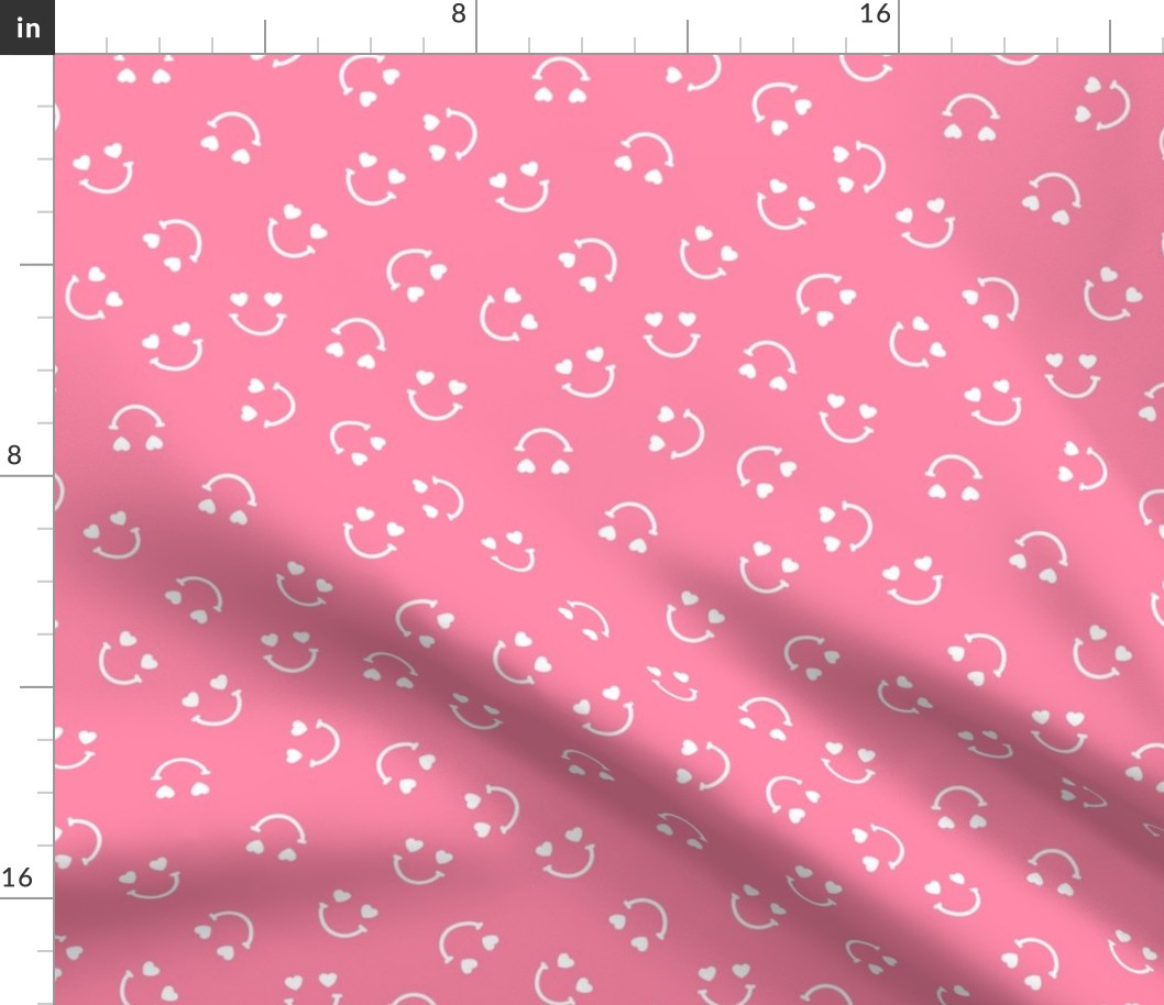 Smiley googly eyes love faces - Nineties retro vibe groovy valentine smileys and hearts design white on pink