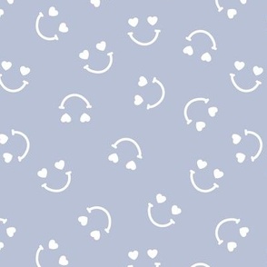 Smiley googly eyes love faces - Nineties retro vibe groovy valentine smileys and hearts design lavender blue