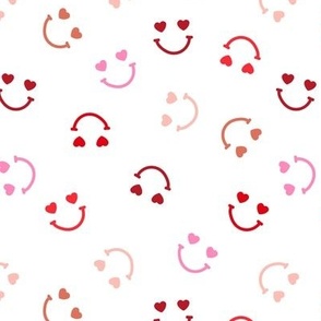 Smiley googly eyes love faces - Nineties retro vibe groovy valentine smileys and hearts design red pink blush on white 