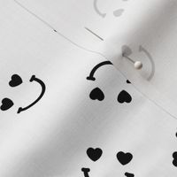 Smiley googly eyes love faces - Nineties retro vibe groovy valentine smileys and hearts design black on white monochrome