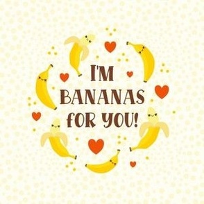 4" Circle Panel I'm Bananas For You Kawaii Face Funny Fruits on Pink for Quilt Square Embroidery Hoop or Potholder