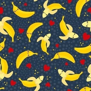 Medium Scale Kawaii Happy Face Bananas on Navy