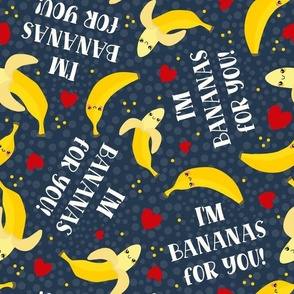 Large Scale I'm Bananas For You Kawaii Face Funny Fruits on Navy