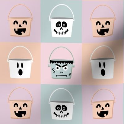 Pastel Halloween  checks of character candy pails - medium format