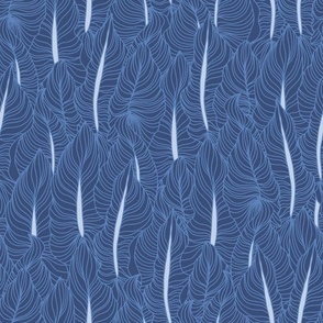 Breezy Tropical Palm Leaves Dark Blue and White
