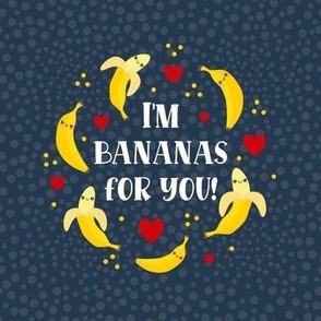 6" Circle Panel I'm Bananas For You Kawaii Face Funny Fruits on Pink for Quilt Square Embroidery Hoop or Potholder