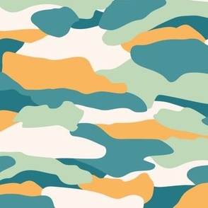 Teal, White and Orange Modern Abstract Camouflage 12in