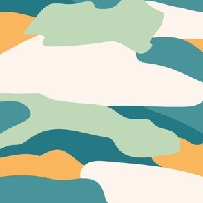 Teal, White and Orange Modern Abstract Camouflage 24 in Large Scale