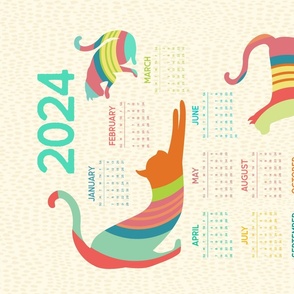 2024 Rainbow Striped Chill Cats Calendar Tea Towel