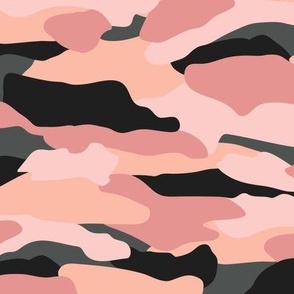 Black, Peach and Pink Abstract Modern Camouflage 12in