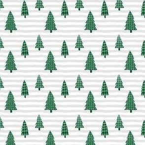 Mini Plaid Green Winter Trees with Stripes