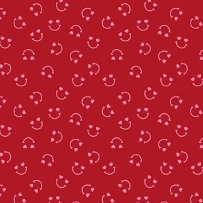 Smiley googly eyes love faces - Nineties retro vibe groovy valentine smileys and hearts design pink on ruby red SMALL