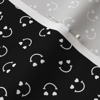 Smiley googly eyes love faces - Nineties retro vibe groovy valentine smileys and hearts monochrome black and white SMALL