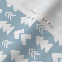 Geometric arrow Christmas trees - Abstract ethnic triangles and native shapes white on cool blue