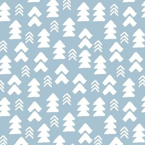 Geometric arrow Christmas trees - Abstract ethnic triangles and native shapes white on cool blue