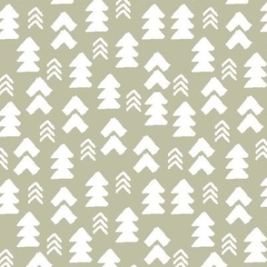 Geometric arrow Christmas trees - Abstract ethnic triangles and native shapes white on soft matcha green